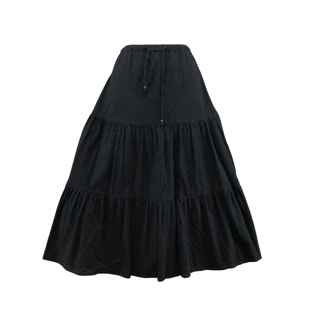 Lauren Ralph Lauren Skirt Womens M Black Tiered Eyelet Cotton Maxi Drawstring